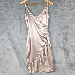 Womens Dress Medium Babydoll Y2K Wrap Ruffle HOCO Dance‎ Coquette Satin Fairy